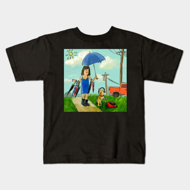 Dog and Ms. Umbrella Kids T-Shirt by doteau